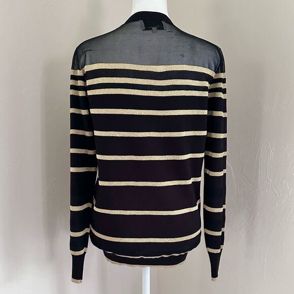 3.1 Phillip Lim Black and Gold Metallic Striped Sweater w/ Sheer Panel XS - Picture 4 of 14
